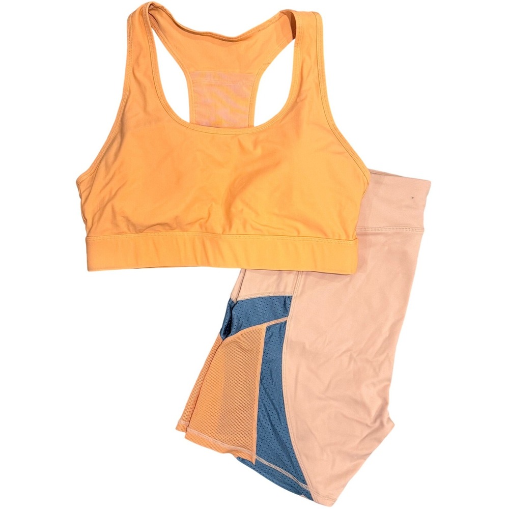 Fabletics Orange Burst Sports Bra XL and Motion365 Run Shorts XXL Activewear Set